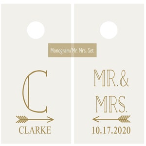 Mr and Mrs Wedding Decals Monogram with Arrow Wedding Date Vinyl Decal Set for Cornhole Game Boards Wedding Decor Rustic Monogram/Mr. & Mrs.