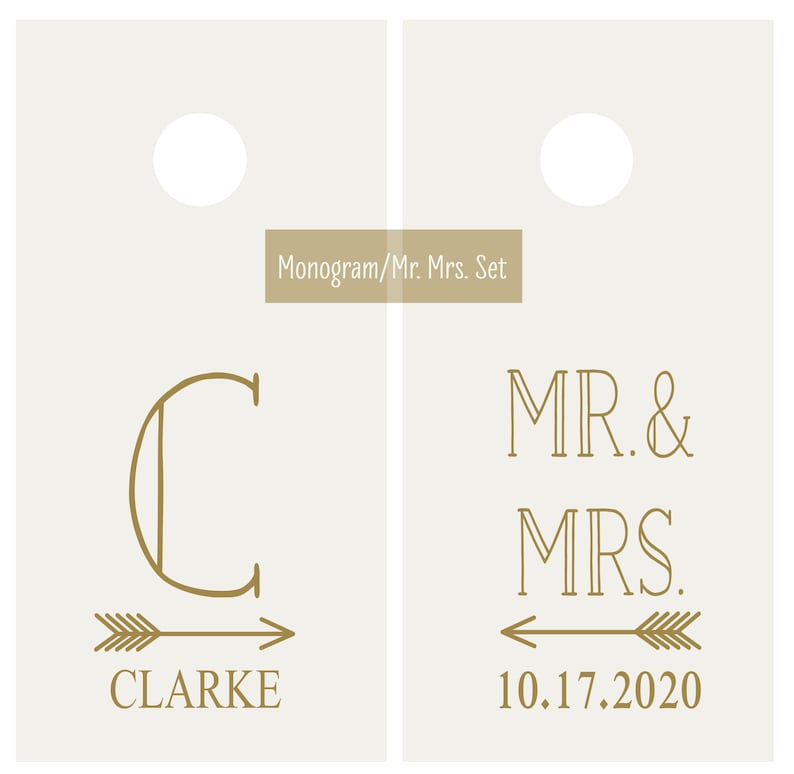 Mr and Mrs Wedding Decals Monogram with Arrow Wedding Date Vinyl Decal Set for Cornhole Game Boards Wedding Decor Rustic Monogram/Mr. & Mrs.