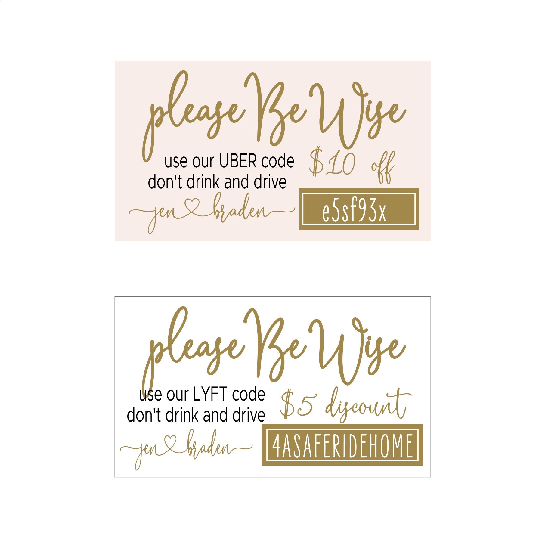 Don T Drink And Drive Wedding Poster Uber Code Wedding Sign Lyft Discount Code Wedding Sign Quick Turnaround Diy Print