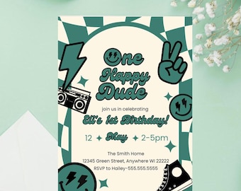 One happy dude Birthday party invite digital template size 5x7