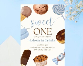 Sweet one First Birthday Invitation Digital Template size 5x7
