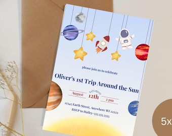Trips around the Sun space boys Birthday Invitation Digital Template size 5x7