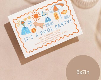Pool party boys Invitation Digital Template size 5x7