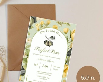Vintage Floral Bridal Shower Invitation: Pear Theme (5x7in.)