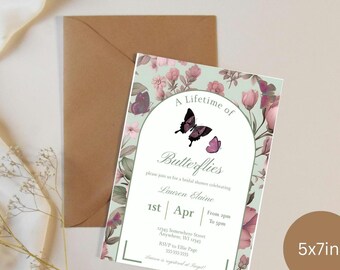 Lifetime of Butterflies Bridal Shower Invitation Template 5x7in