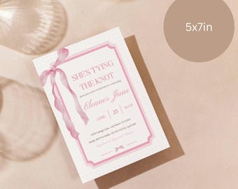 She's tying the knot bridal shower invitation polkadot bows digital template 5x7in