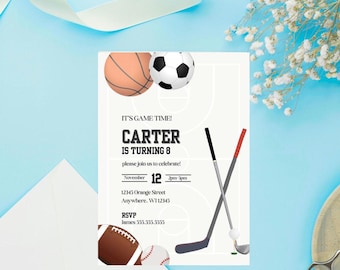 Sports It's game time Birthday Invitation Digital Template size 5x7