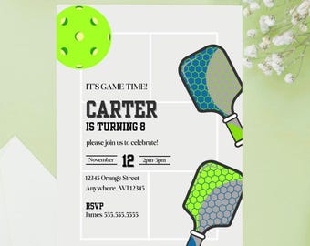 Pickleball It's game time Birthday Invitation Digital Template size 5x7