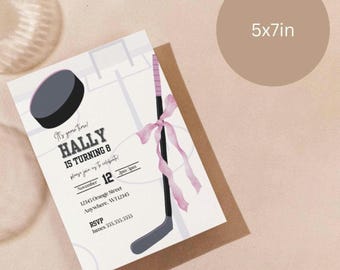 Hockey It's game time feminine Birthday Invitation Digital Template size 5x7