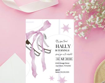 Figure Skating It's show time feminine Birthday Invitation Digital Template size 5x7