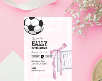 Soccer It's game time girls Birthday Invitation Digital Template size 5x7