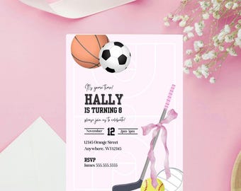 Sports It's game time Girly Birthday Invitation Digital Template size 5x7