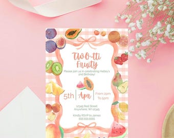 TWO-tti Fruity Second Birthday party invite digital template size 5x7