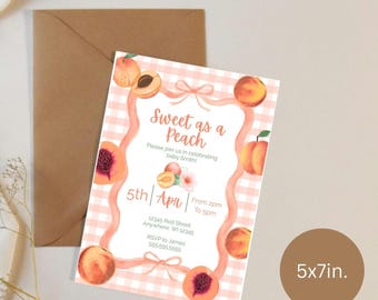 Sweet as a peach Baby Shower Invite Digital Template 5x7in