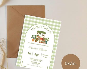 Locally Grown Baby Shower Invite Digital Template 5x7in