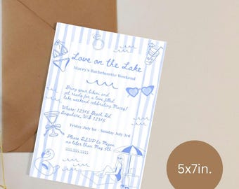 Love on the Lake Bachelorette Weekend invitation digital template 5x7in front and back