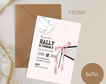 Volleyball It's game time feminine Birthday Invitation Digital Template size 5x7