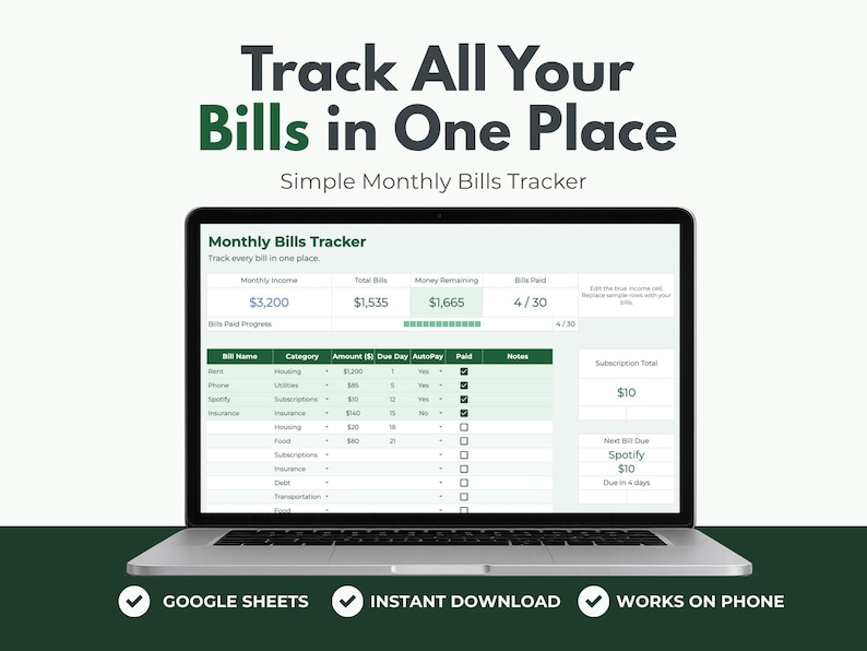 Bill Tracker Spreadsheet – See Your Bills Before Payday | Simple Budget ...