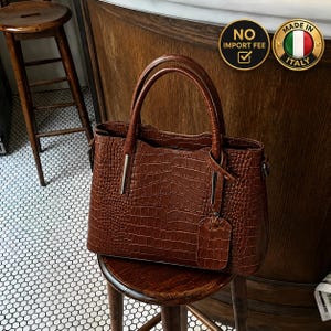 Genuine Italian Leather Python Print Tote Bag, Spacious Structured Shoulder Purse