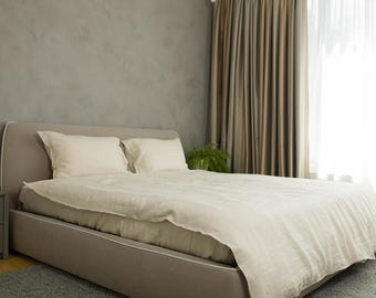 Set di biancheria da letto in lino ecologico, misura king size, set letto in lino europeo, copripiumino in lino color crema beige, biancheria da letto naturale e biologica, arredamento estetico per la casa.