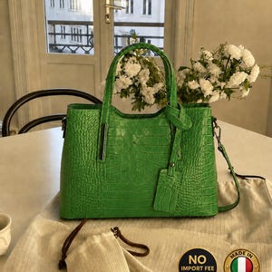 Genuine Italian Leather Python Print Tote Bag, Spacious Structured Shoulder Purse
