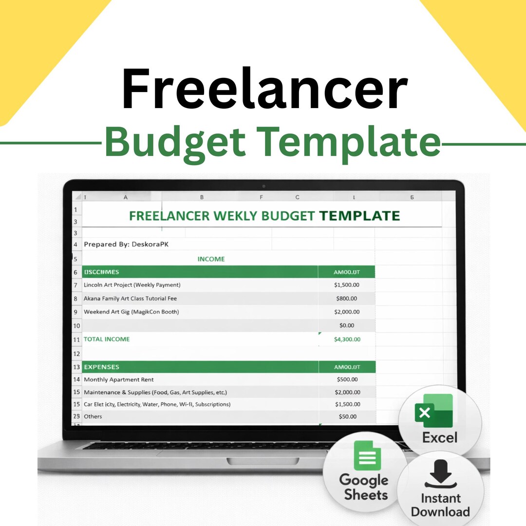 Freelancer Weekly Budget Template | Income & Expense Tracker | Simple ...