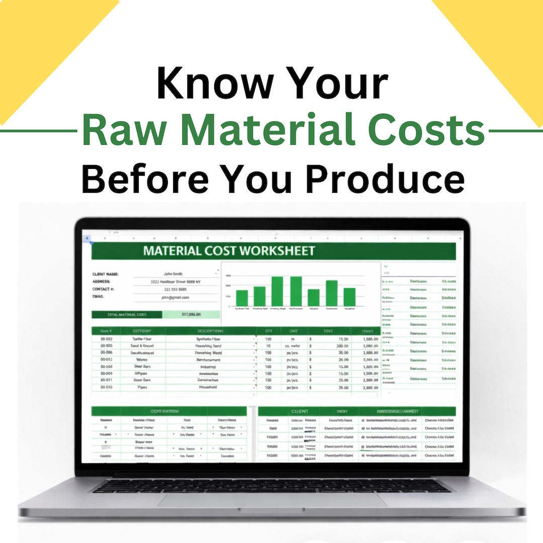 Material Cost Worksheet Template | Raw Material Calculator (excel ...