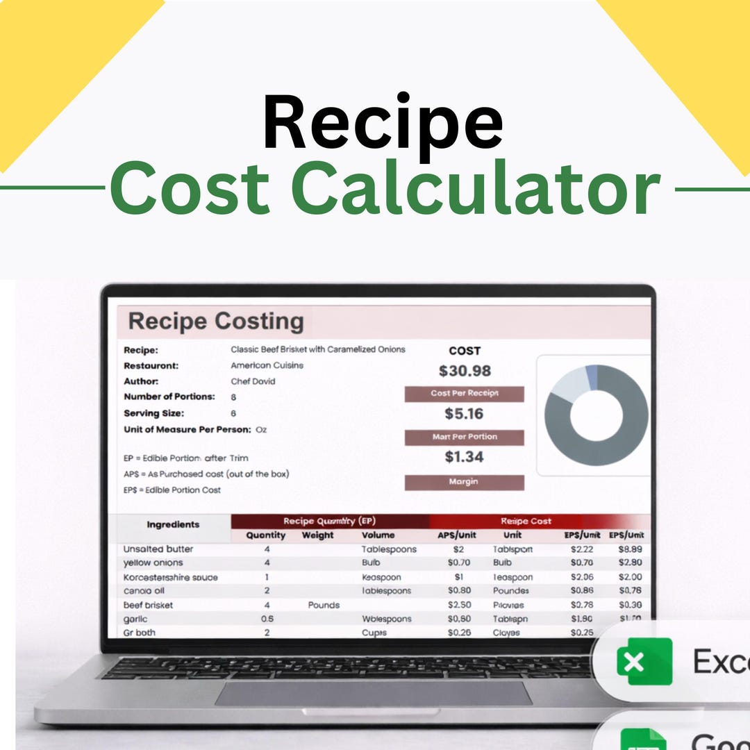 Recipe Cost Calculator Spreadsheet | Restaurant Food Cost & Portion ...