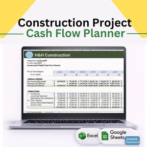 Foglio di calcolo del flusso di cassa per la costruzione / Monitoraggio dei pagamenti e delle spese del progetto per appaltatori (Excel Google Sheets)