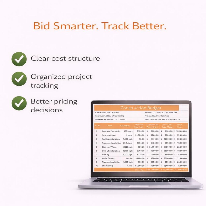 Construction Estimate Spreadsheet | Contractor Bid & Cost Estimating ...