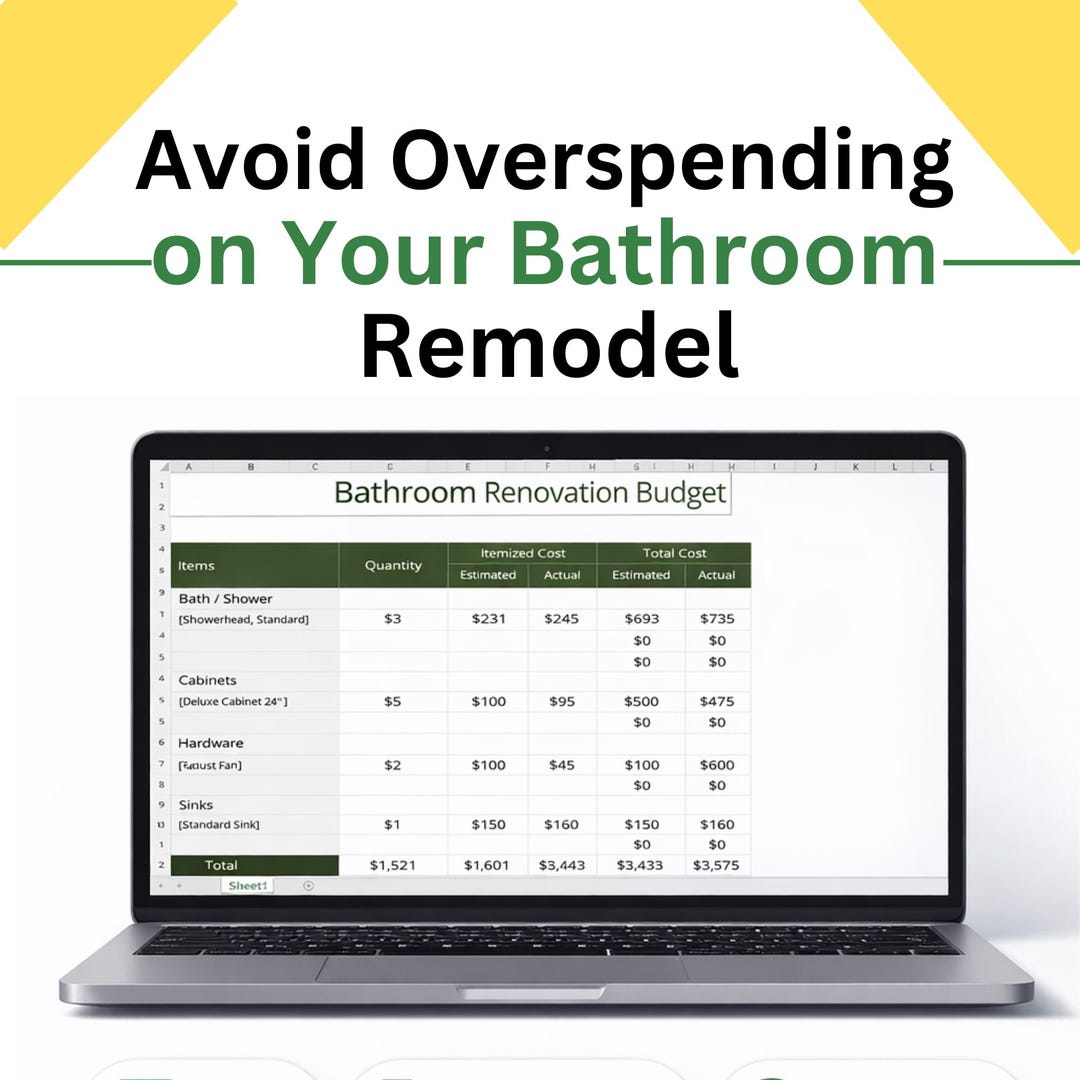 Bathroom Renovation Budget Template | Remodel Cost Planner Spreadsheet ...