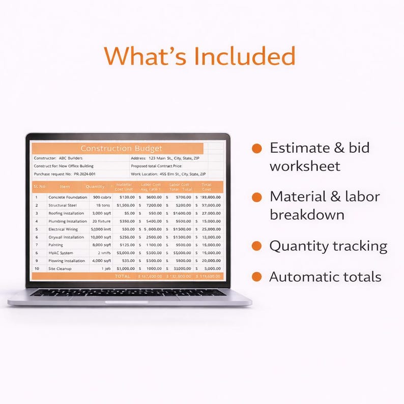 Construction Estimate Spreadsheet | Contractor Bid & Cost Estimating ...