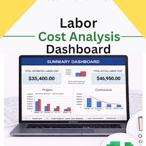Dashboard di analisi dei costi del lavoro / Monitoraggio dei costi della forza lavoro stimati rispetto a quelli effettivi (Excel e Fogli Google)