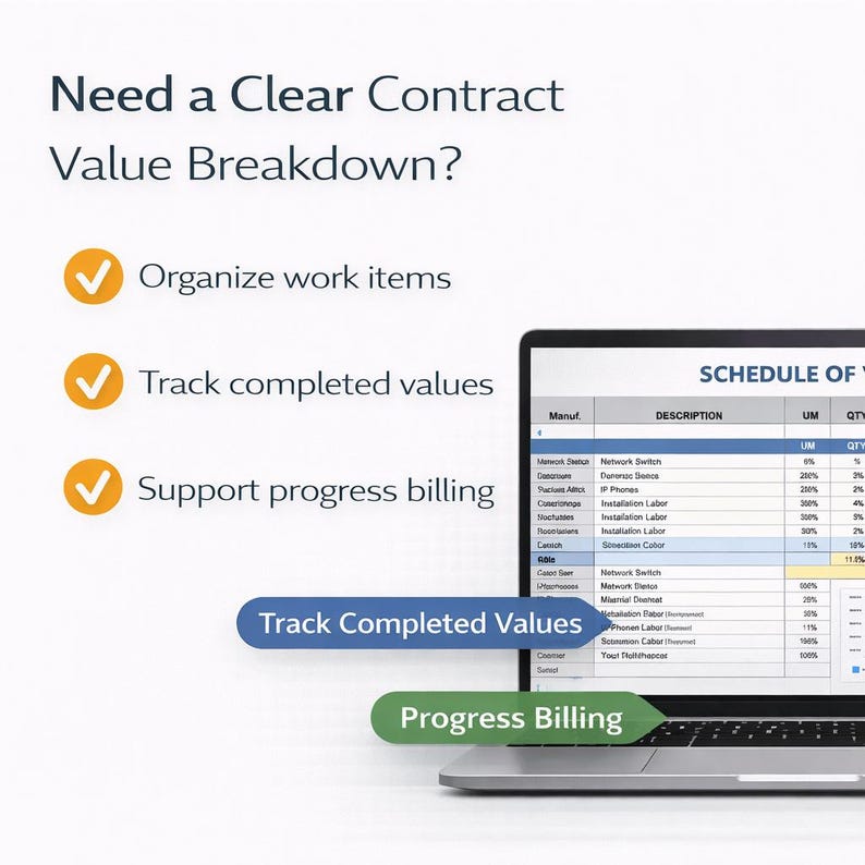 Construction Schedule of Values Template | SOV Progress Billing & Pay ...