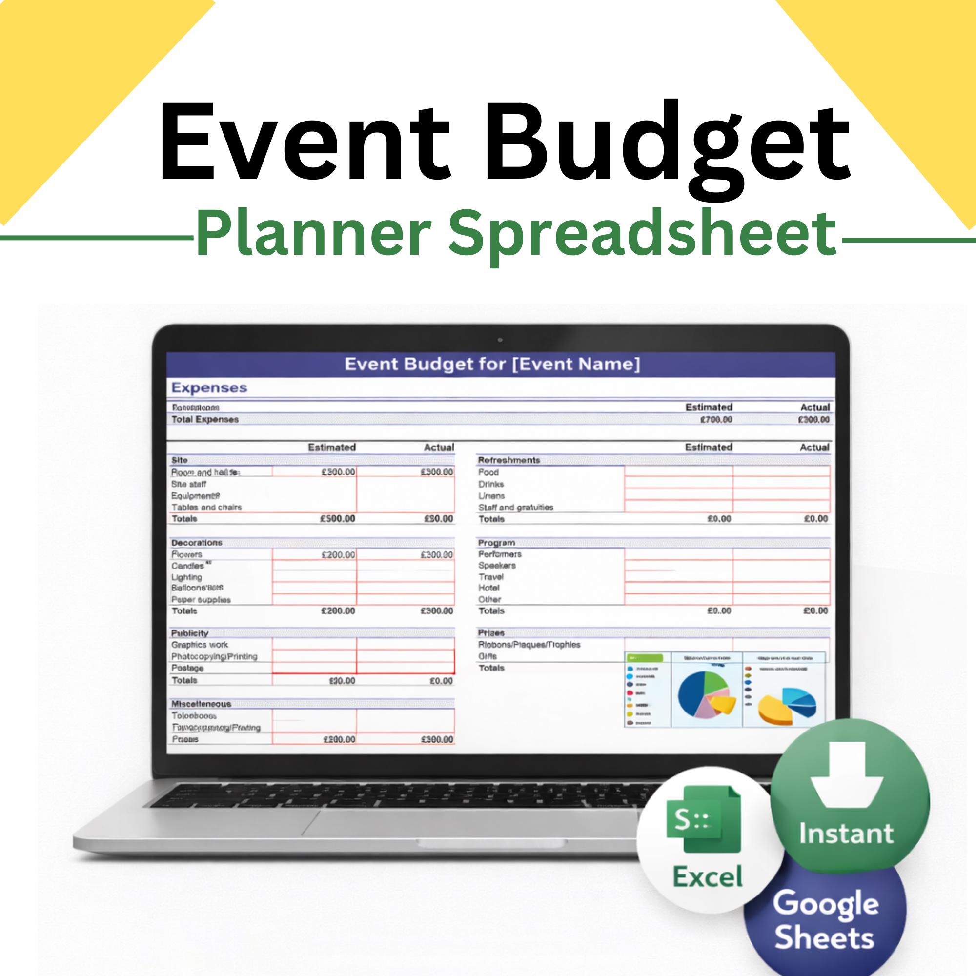 Event Budget Planner | Cost Tracker Spreadsheet (excel, Google Sheets ...