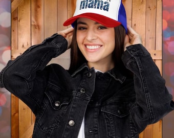 Casquette trucker américaine maman, chapeau maman patriotique, chapeau 4 juillet, chapeau de maman, chapeau USA, chapeau rouge blanc bleu, cadeau fête des mères pour maman