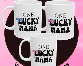 Mug Lucky Mama personnalisé, année de naissance est. Cadeau, Fête des Mères, Nœud papillon (11 oz/15 oz)
