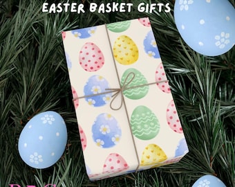 Emballage cadeau de Pâques, papier d'emballage pastel à motif d'oeufs