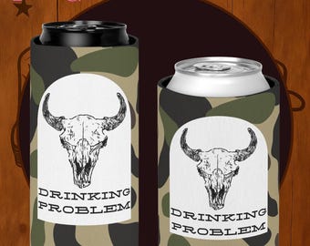 Enfriador de latas con calavera de toro camuflada, funda para bebidas estilo western, recuerdo para fiestas de festivales country