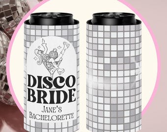 Disco Bride Can Cooler, Custom Bachelorette Party Koozie, Retro Bridal Favor