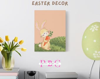 Impression sur toile lapin et carotte | Décoration murale fantaisiste pour chambre d'enfant