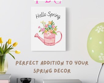 Toile pour arrosoir Hello Spring, décoration murale printanière