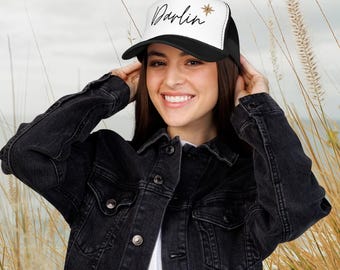 Casquette trucker country femme, Darlin Script Snapback, chapeau de cow-girl western, cadeau EVJF Nashville, casquette esthétique de cow-girl côtière