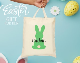 Sac fourre-tout de Pâques lapin, prénom personnalisé Pâques printemps