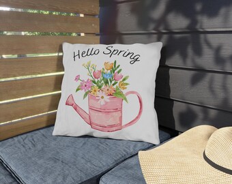 Oreiller d'extérieur design floral Hello Spring, fleurs printanières, décoration de jardin