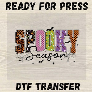 Spooky Season Dtf Transfer, Halloween Retro Patchwork Iron on Transfer, Pumpkin Fall Heat Transfer, Ready to Press Dtf Print for Shirts