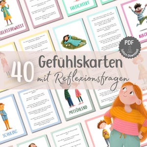 Gefühlskarten für Kinder mit Reflexionsfragen, Emotionale Intelligenz fördern, PDF zum Ausdrucken, Montessori Lernkarten, Emotionskarten