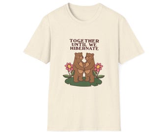 Camiseta "Juntos até Hibernarmos" com estampa de ursos | Lindo casal de ursos | Presente para o Dia dos Namorados