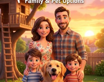 Retratos personalizados em 3D no estilo Pixar (arte digital) para casais, animais de estimação e famílias, entregues no mesmo dia!