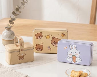 Cute Rectangular Tin Storage Box, Kawaii Candy Case for Jewelry, Makeup, Desk Organization, Gift for Her or Kids Room Decor